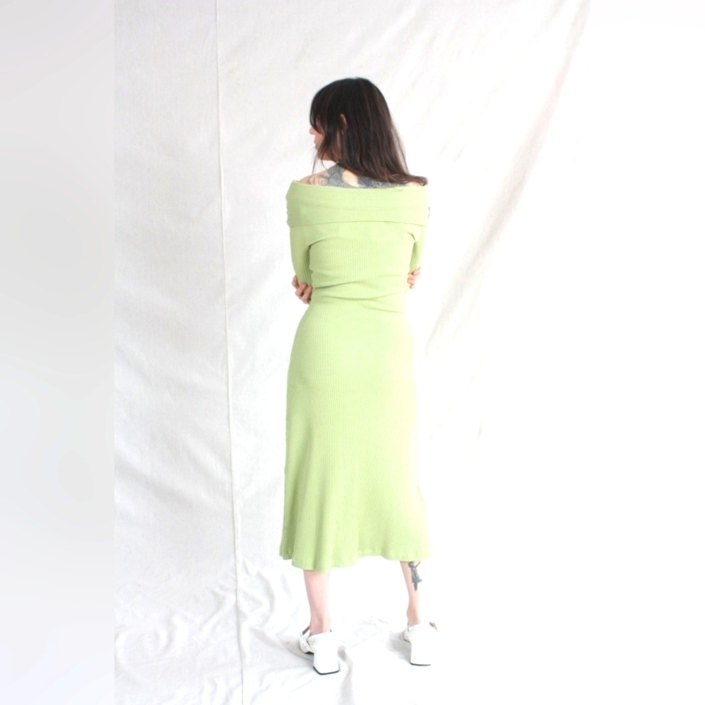 Mara Hoffman Emery Dress In Celery Ribbed Off The Shoulder Bodycon Size Large - Picture 2 of 3